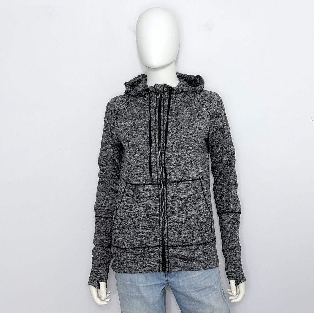 Athleta Jacket Womens Hoodie S Heather Gray Full Zip Pockets Hooded Sweatshirt